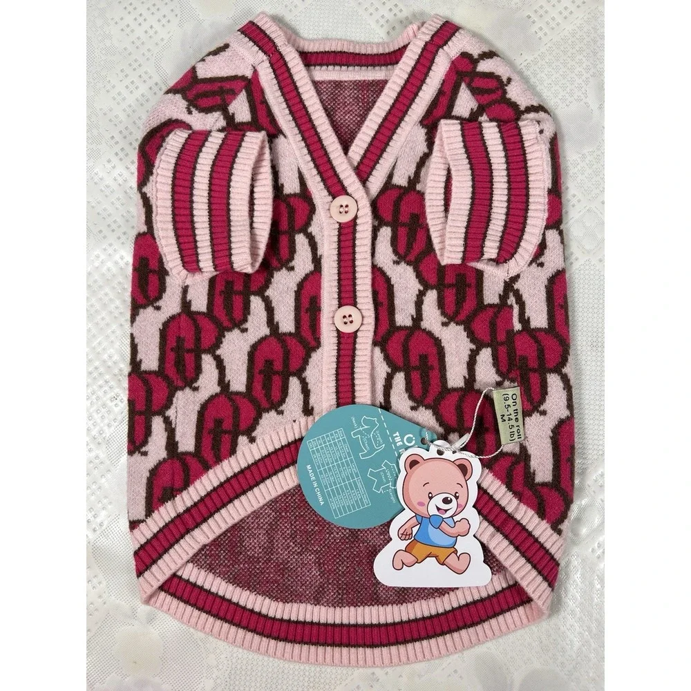 On the roll Warm Classic And Fashionable  Dog Sweater Pink (M-9.5-14.5 Lb)